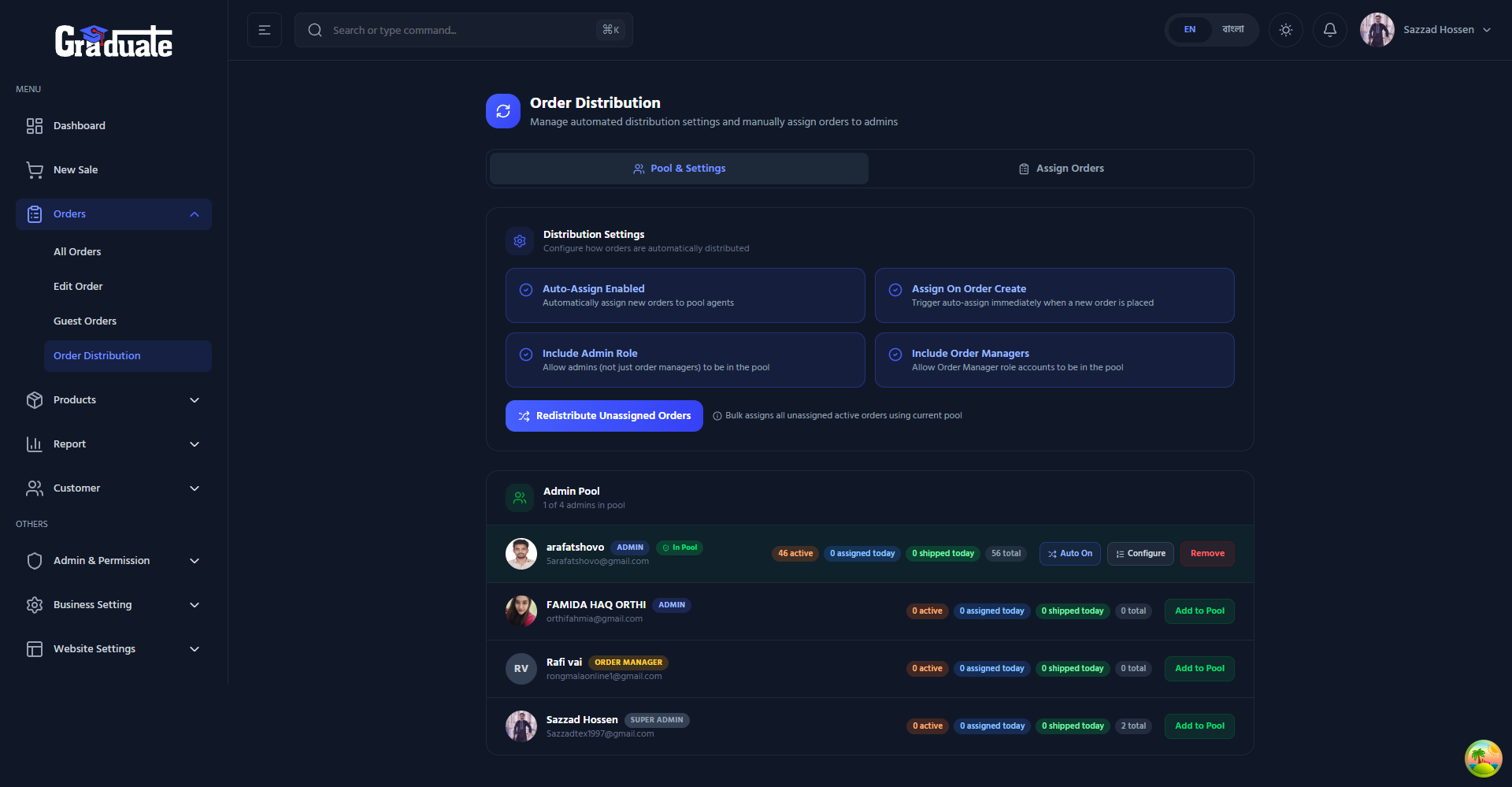 Graduate Fashion Admin — Distribution Pool