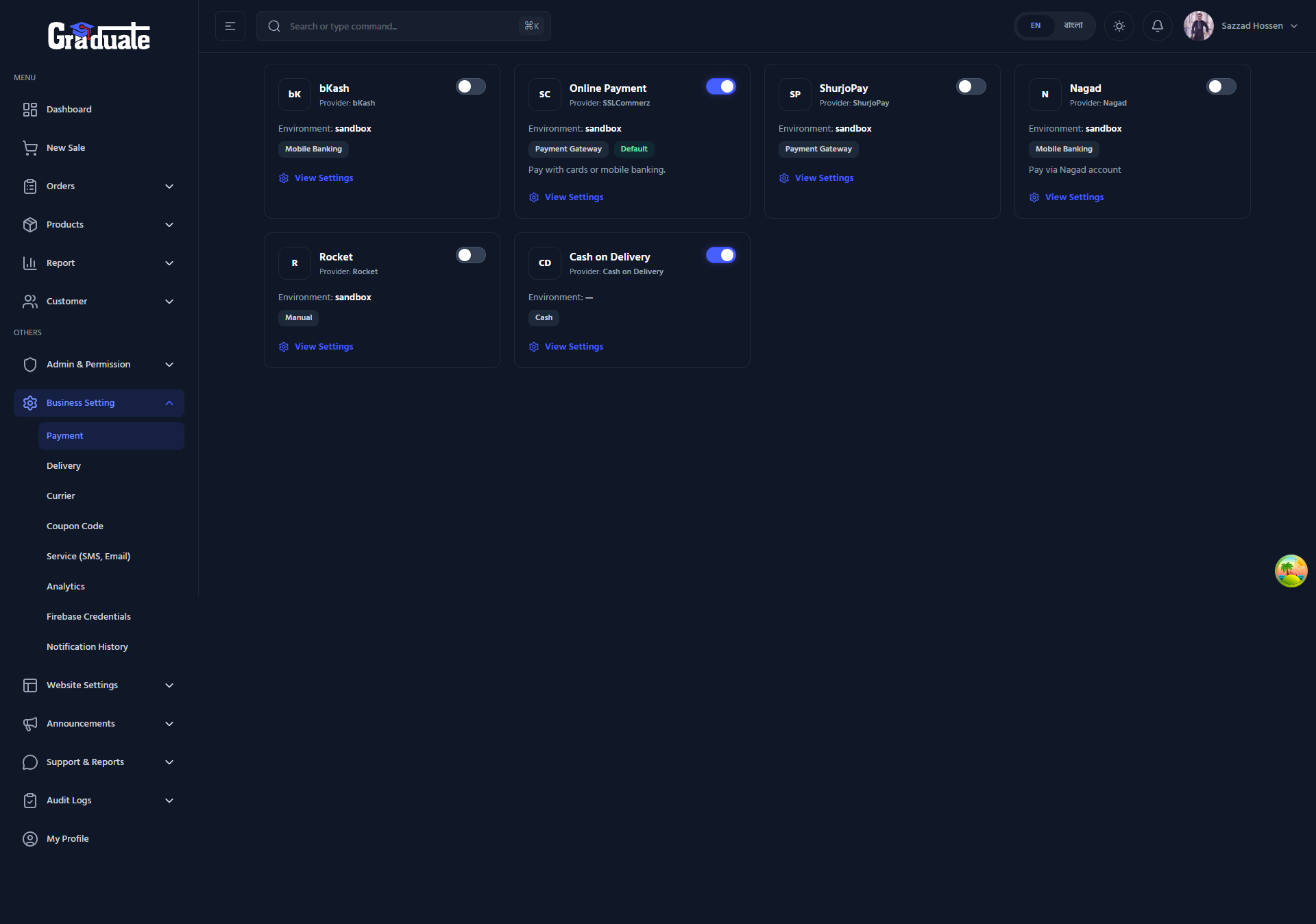 Graduate Fashion Admin — Payment Settings