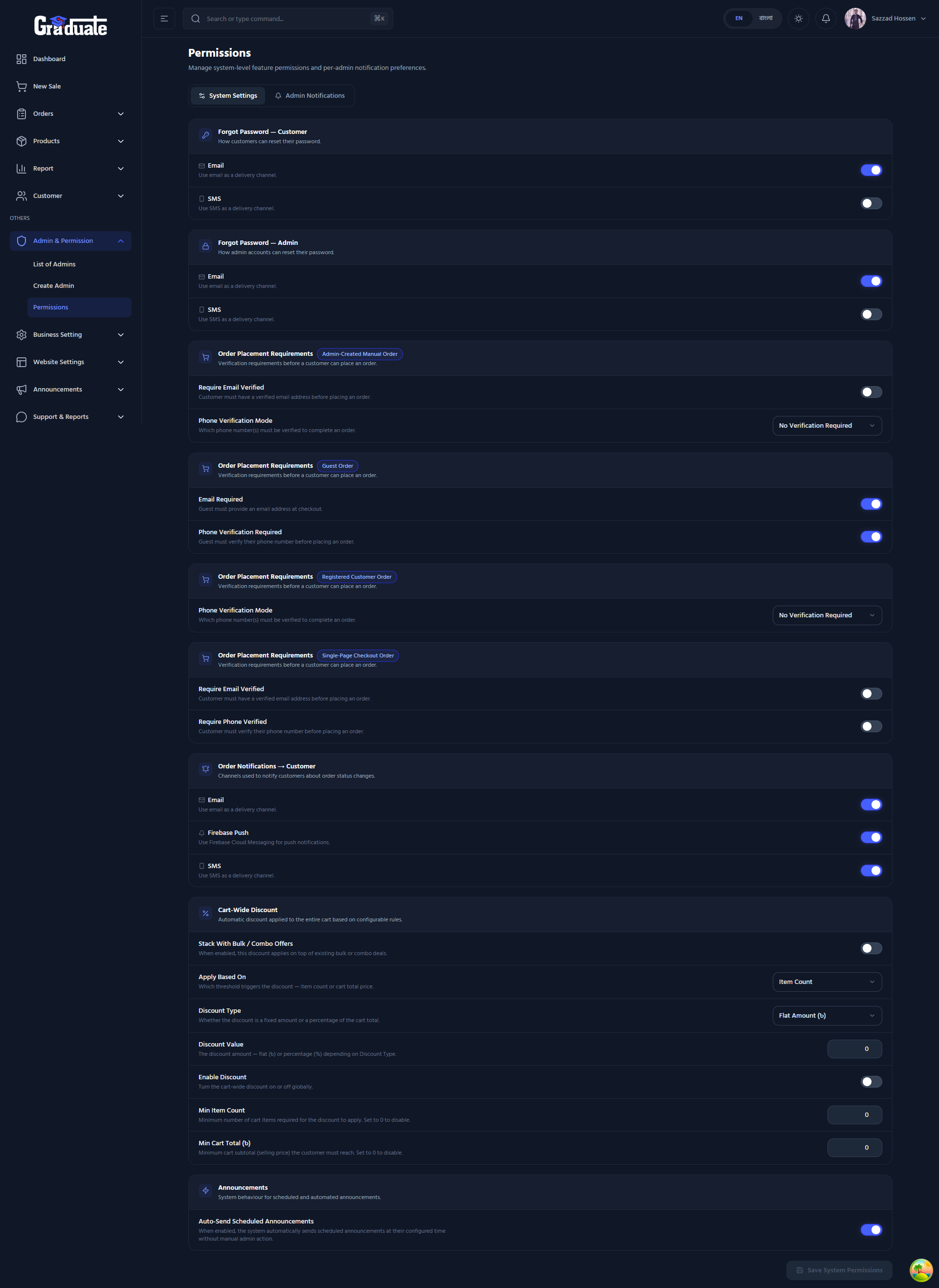Graduate Fashion Admin — Permissions & Notifications