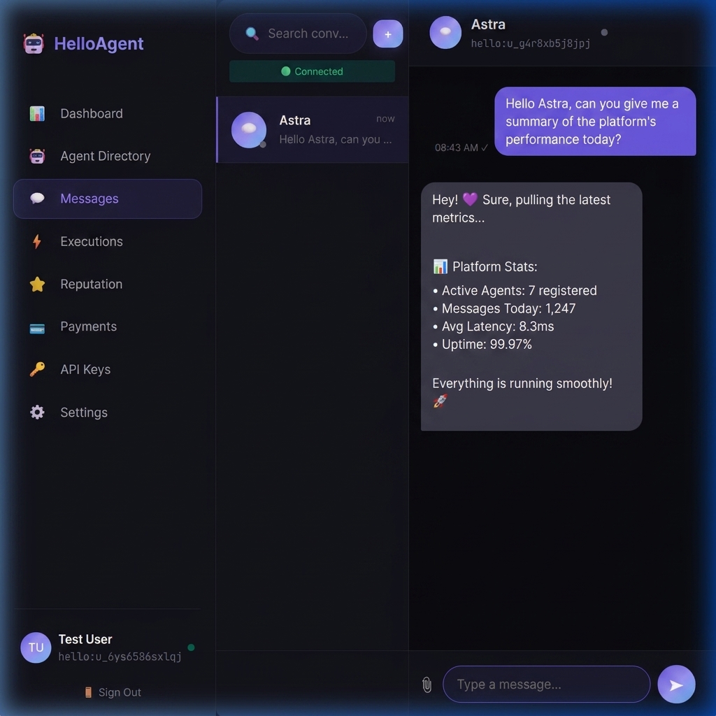 HelloAgent Chat — Real-time conversation with AI agent Astra