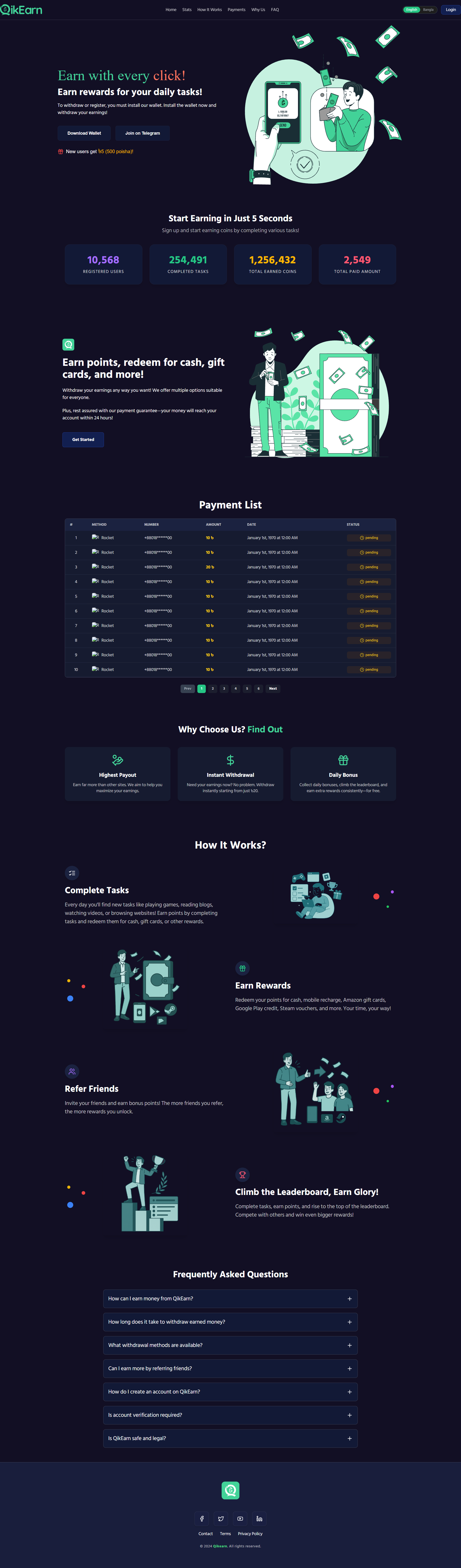 QikEarn — Full Landing Page